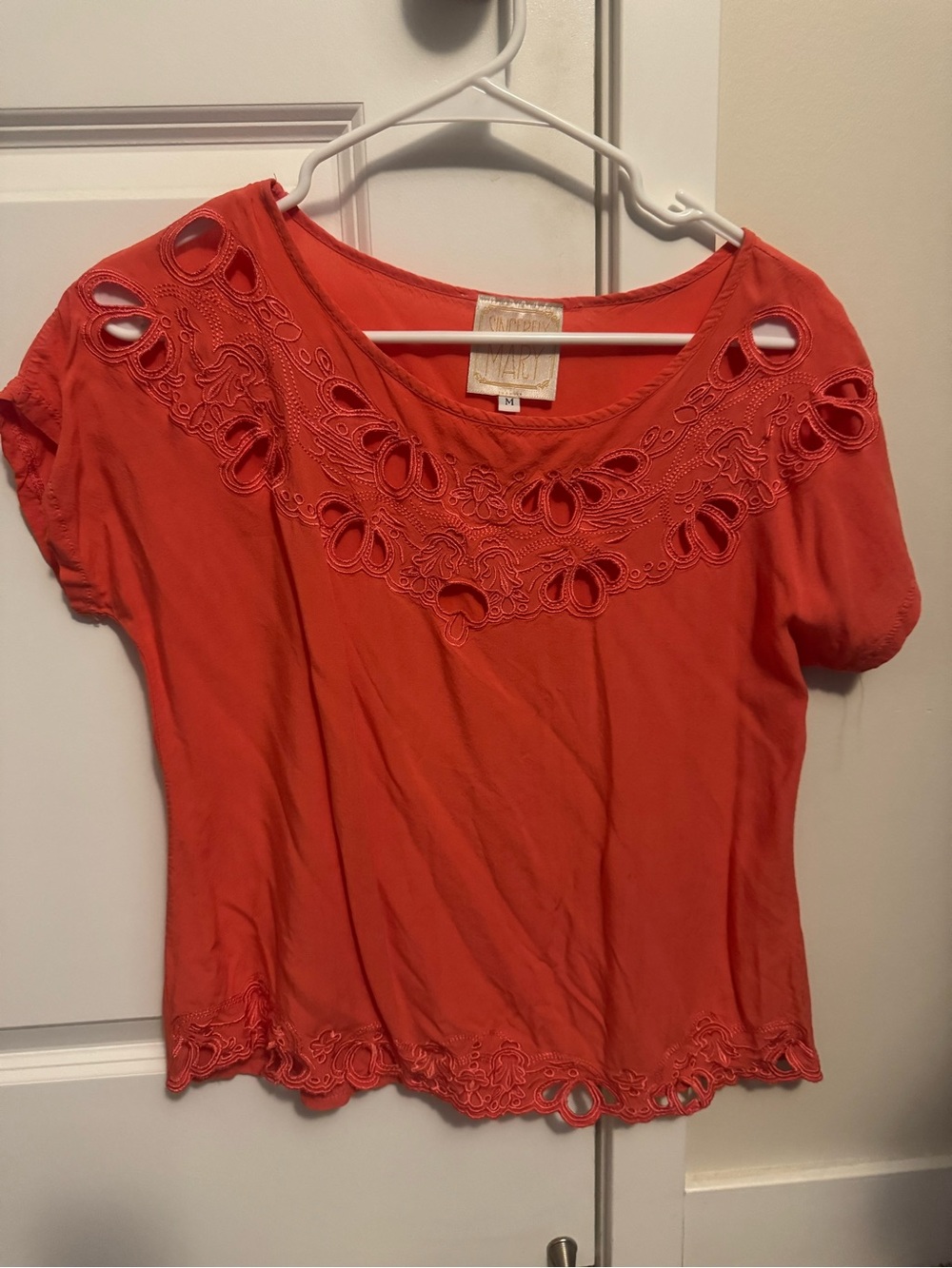 Women's Coral Cutout Embroidered Scoop Neck Top